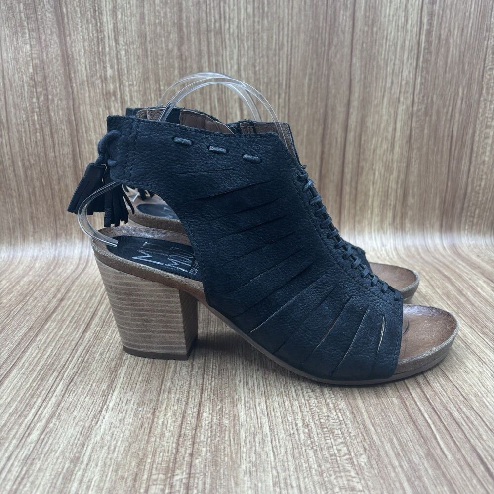 Miz Mooz Maddie Sandals Womens 39 US 8.5-9 Black Leather Open Toe Heels Booties‎